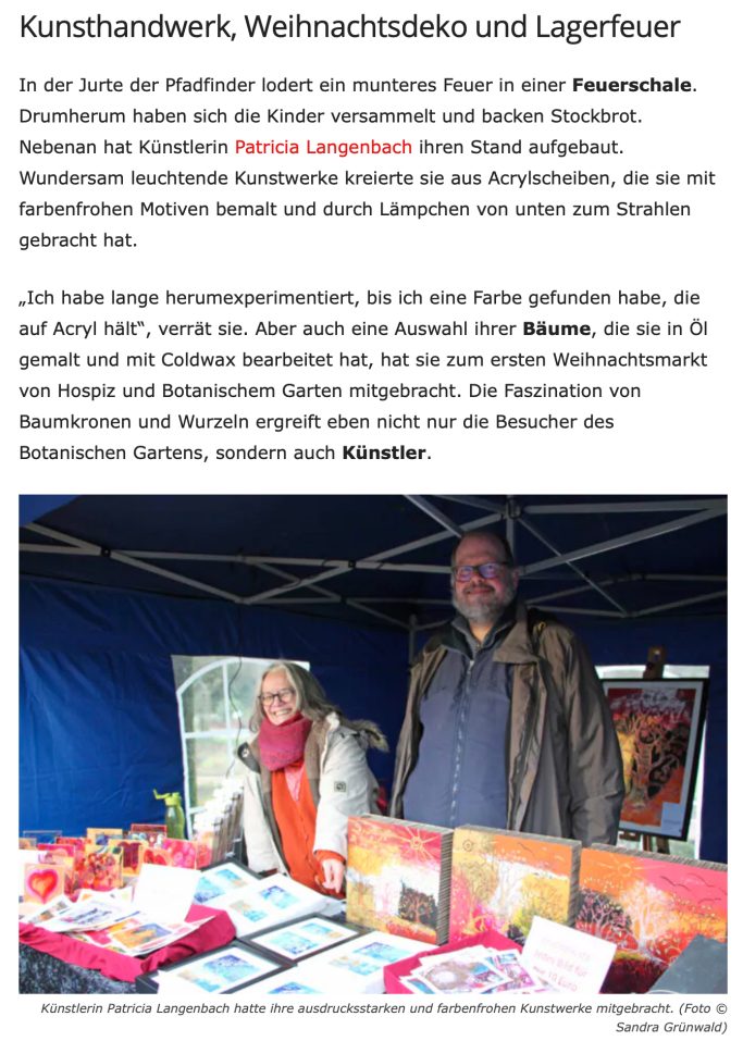 Das Solingen Magazin Weihnachtsmarkt Hospiz und Botanischer Garten Solingen Dezember 2023